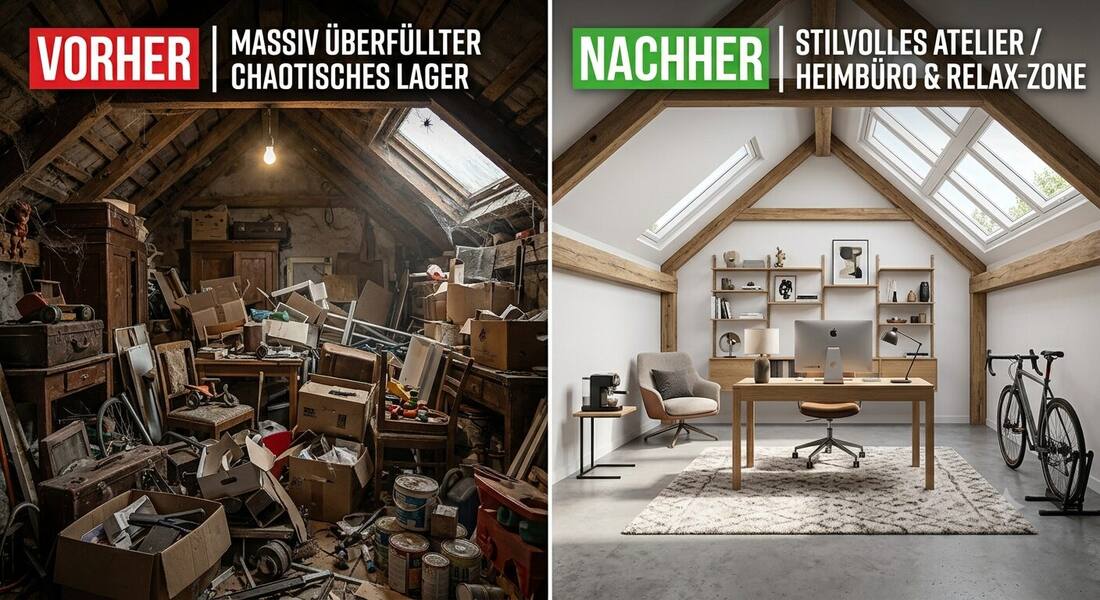 Vorher-Nachher Dachbodenentrümpelung Hamburg