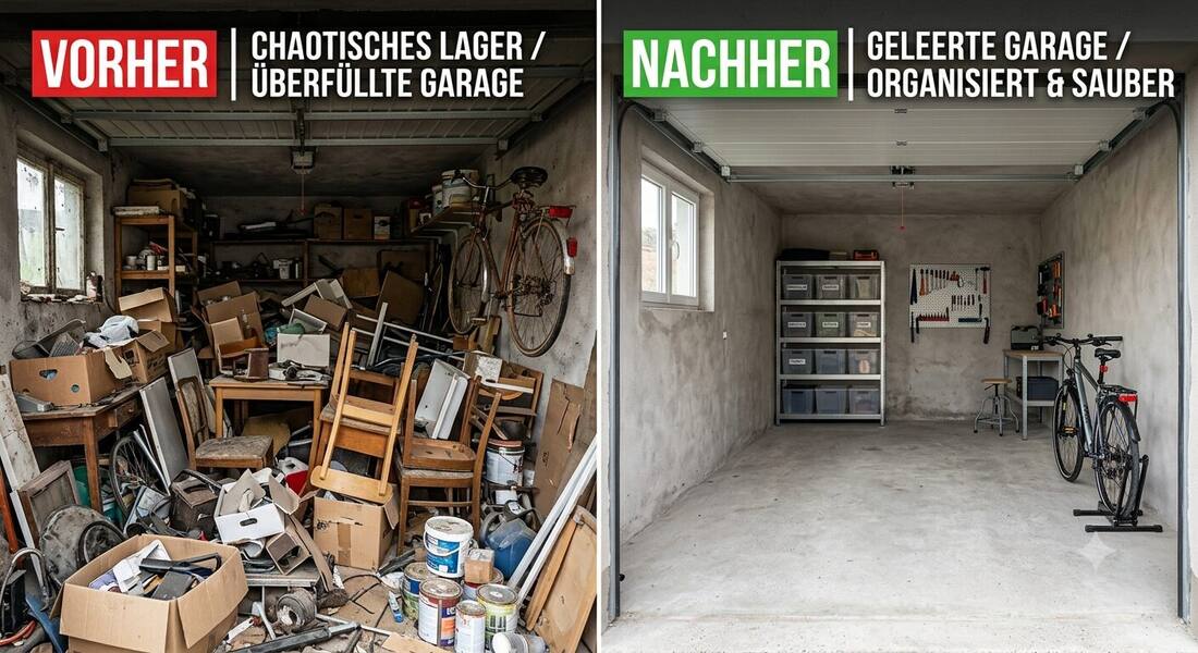 Vorher-Nachher Garagenentrümpelung Hamburg